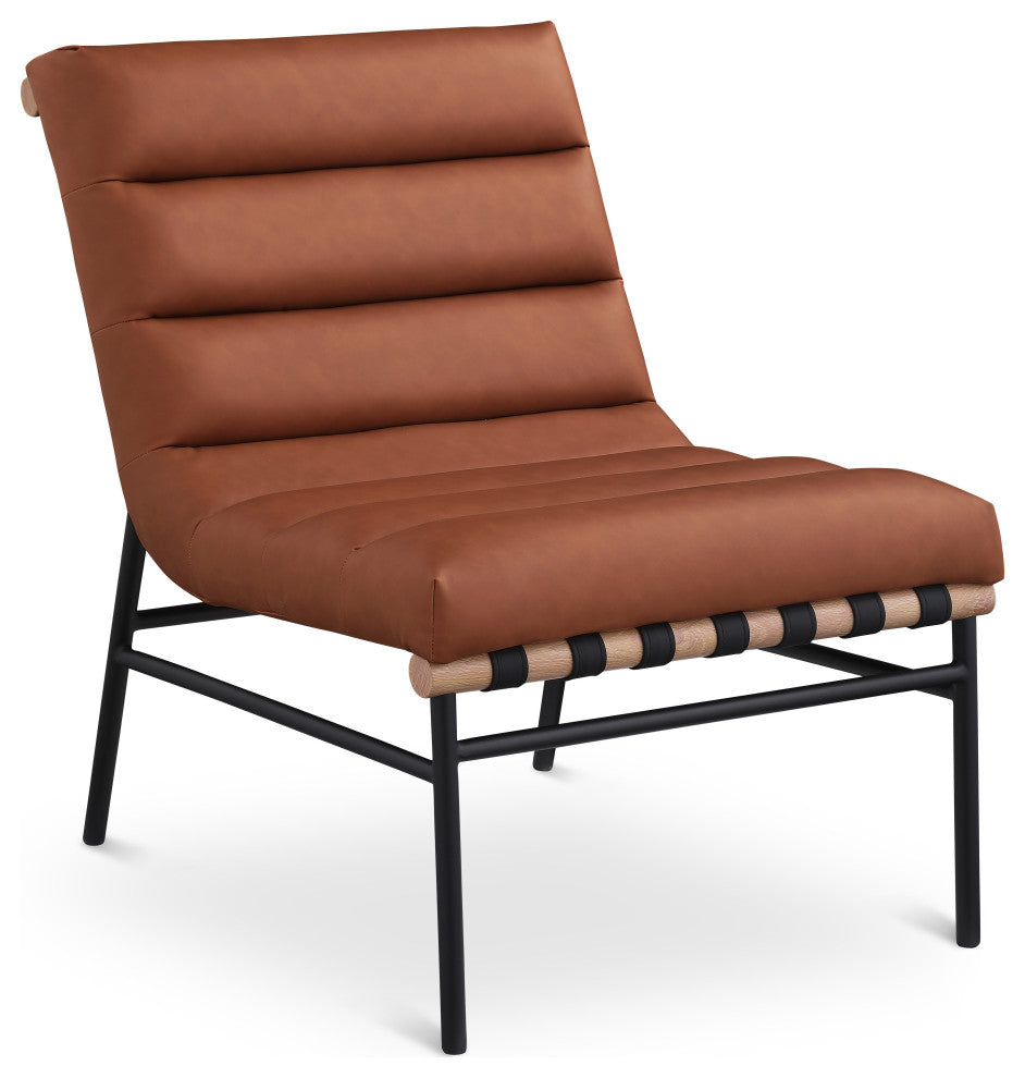 Burke Upholstered Accent Chair, Cognac, Vegan Leather, White Oak