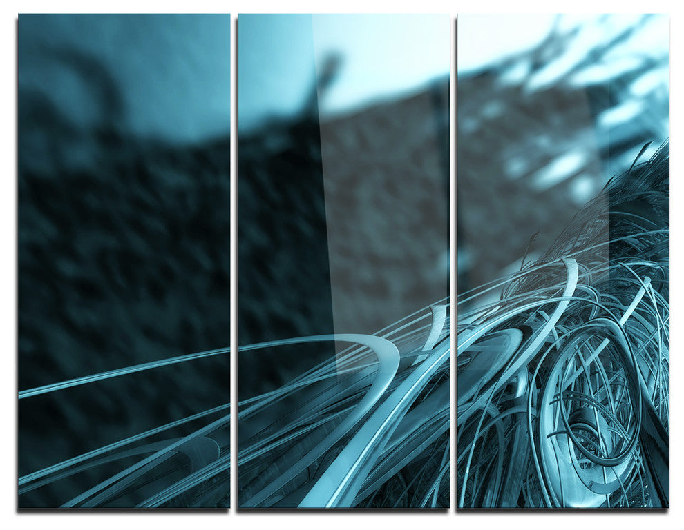 "Fractal 3-D Bottom Stripes" Metal Wall Art, 3 Panels, 36"x28"