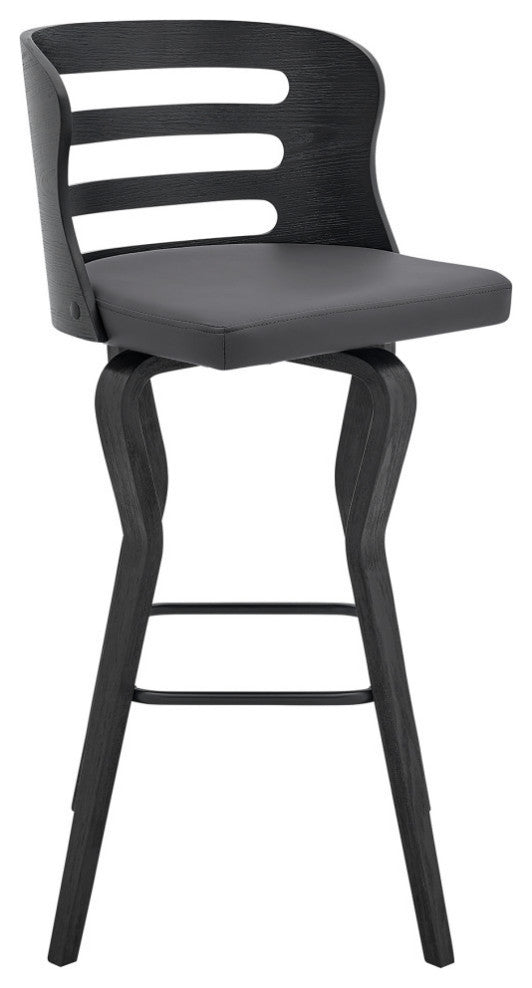 Verne 30" Swivel Gray Faux Leather and Black Wood Bar Stool