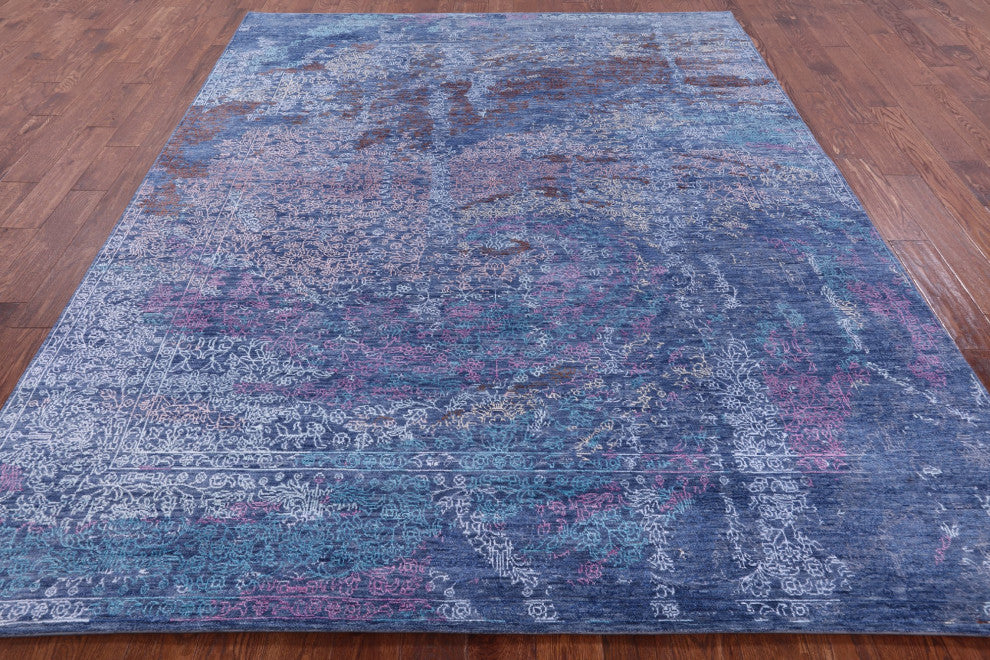 7' 11" X 9' 10" Modern Wool and Silk Hand Knotted Rug Q7047