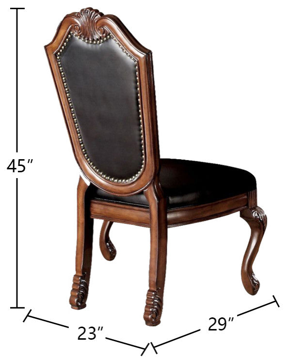 Set of 2 Black PU Upholstered Dining Side Chair, Cherry Finish