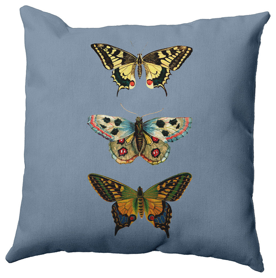 Butterflies Polyester Indoor Pillow, Dusty Smoke Blue, 16"x16"