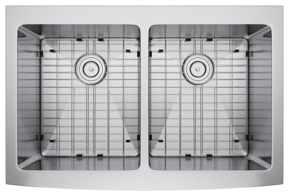 33"x22" Double Bowl 50/50 Stainless Steel Kitchen Farmhouse Apron Front Sink, With Strainer and Grid