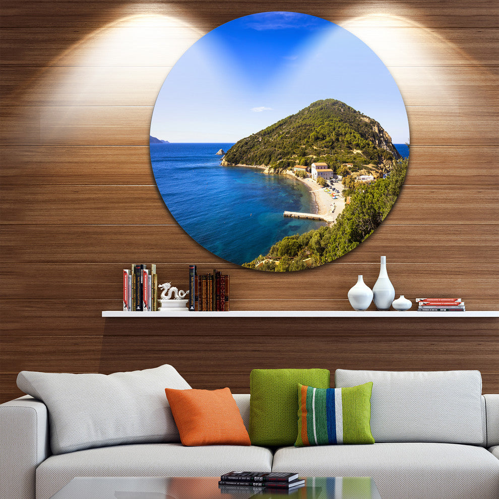 Blue Seashore At Elba Island, Seashore Round Wall Art, 11"