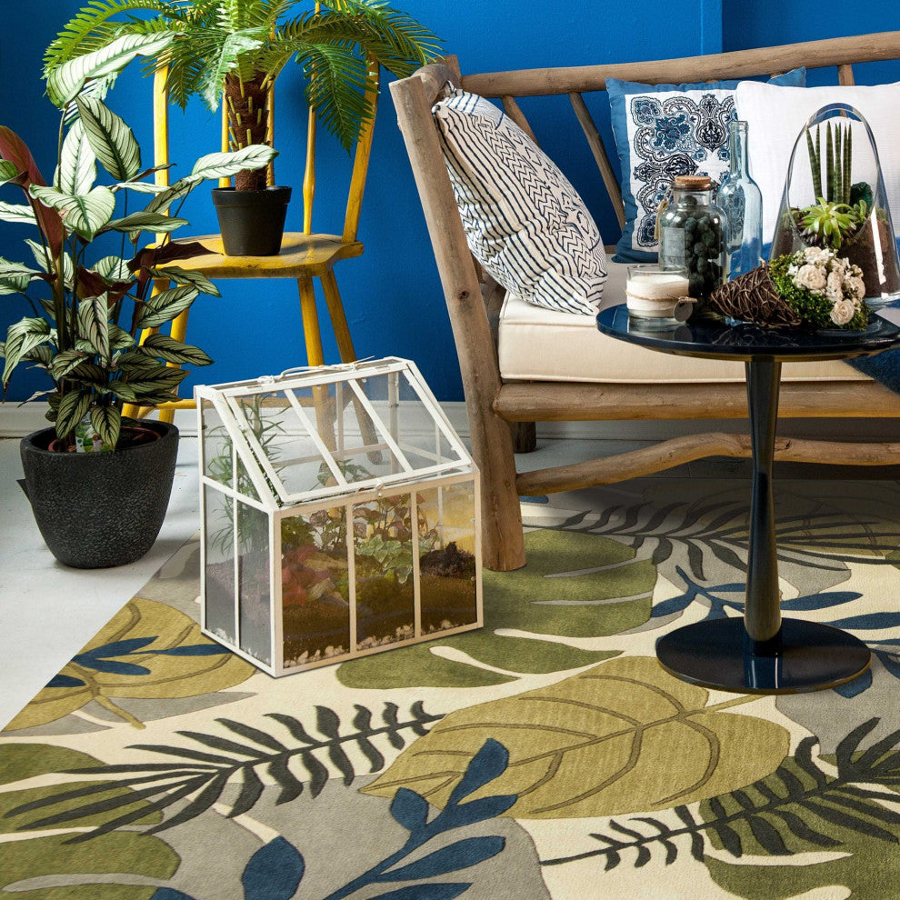 HomeRoots 3' x 5' Ivory Leaves Wool Area Rug