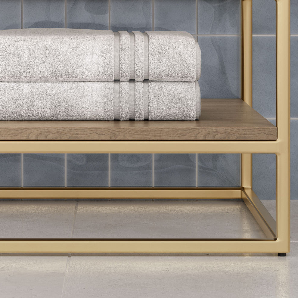 Bahia Bath Vanity, Oak, 84", Brushed Gold Hardware, Double, Freestanding