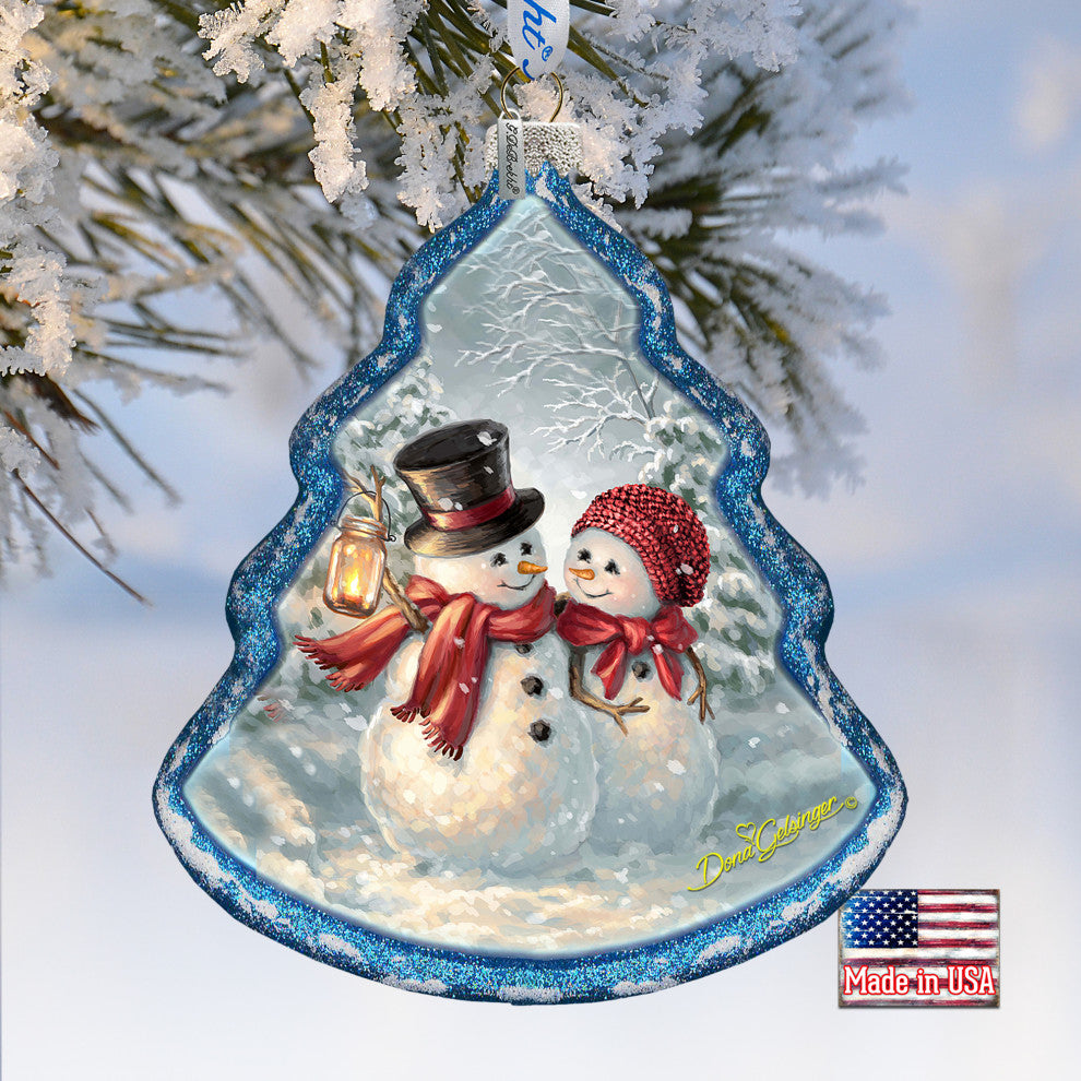 Snow Couple Glass Ornament