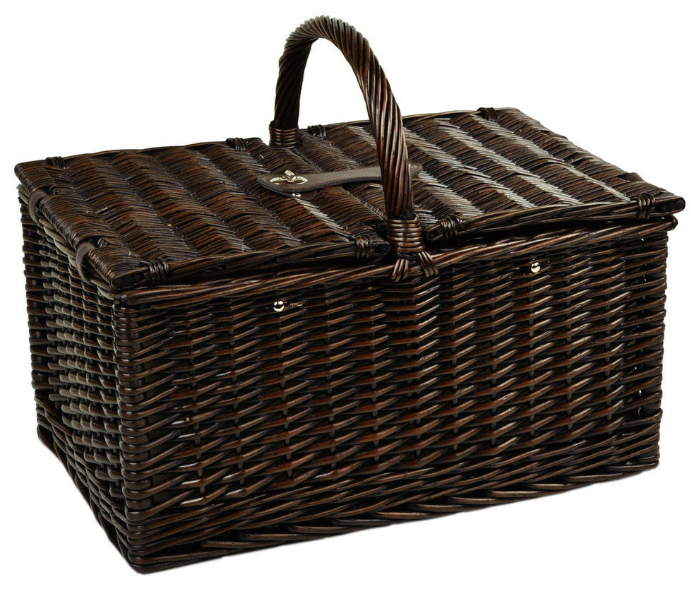 Surrey Picnic Basket For Two With Coffee, Brown Wicker and Hamptons