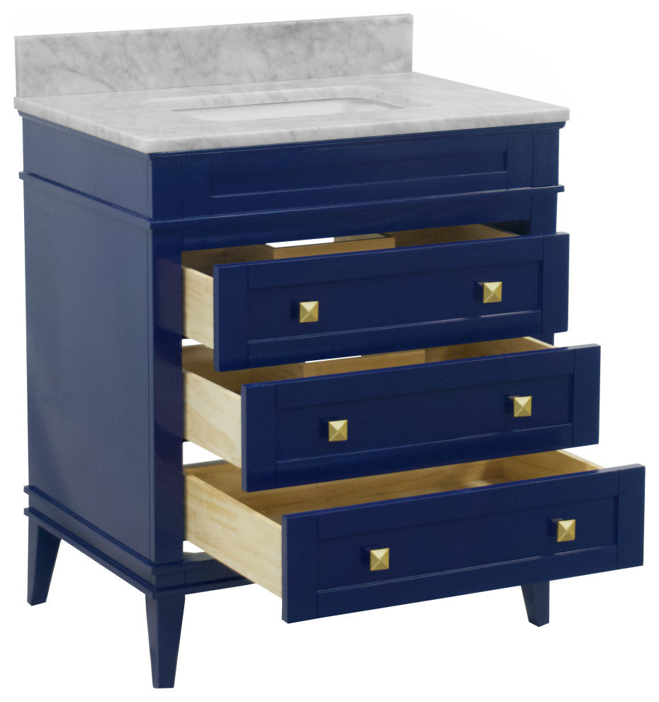 Eleanor 30" Bathroom Vanity, Royal Blue, Carrara Marble Top