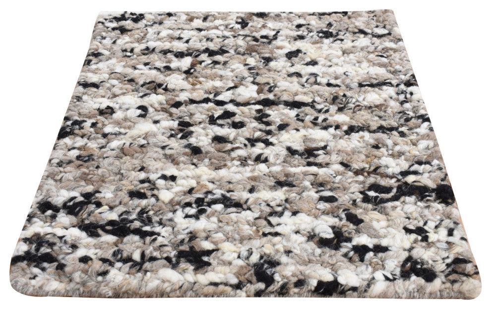 Ivory, 100% Wool, Hand Knotted, Salt and Pepper Design Square Rug, 1'9"x1'9"