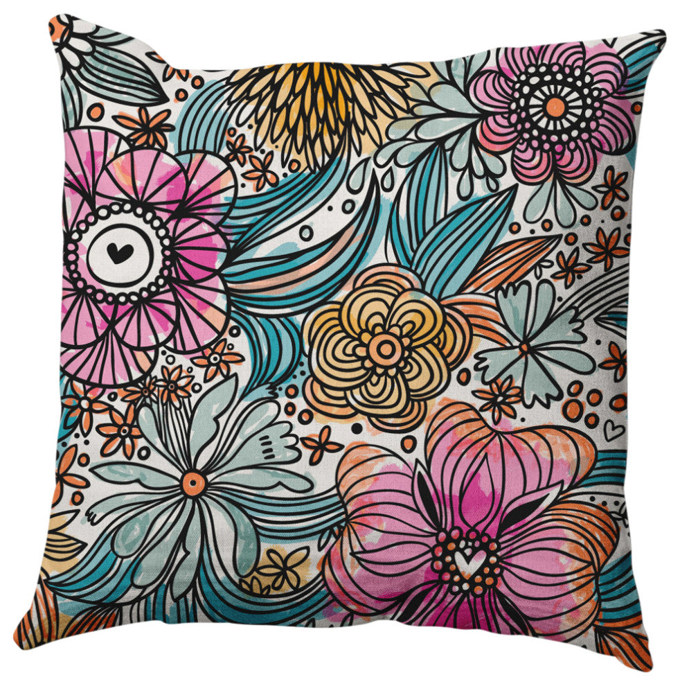 Flower Melange Decorative Throw Pillow, Orange, 18"x18"