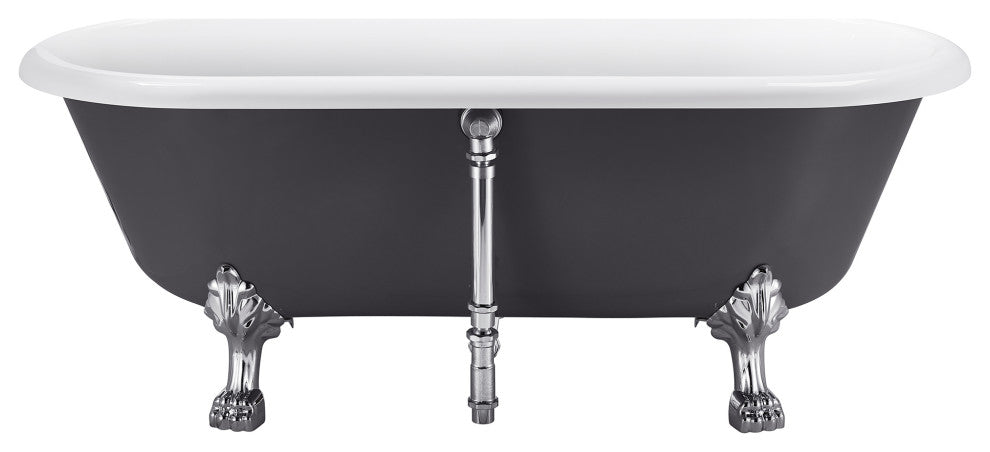 67" Acrylic Clawfoot Roll-Top Soaking Bathtub, Gray