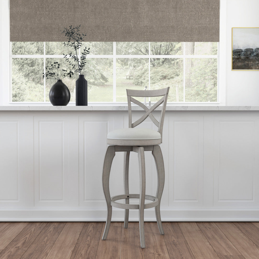 Hillsdale Ellendale Wood Swivel Stool, Curved X-Back, Aged Gray, Bar Height