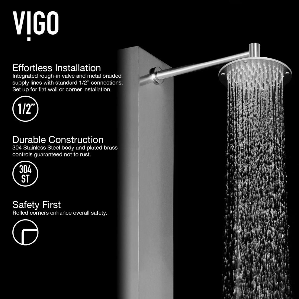 Dilana 67" H x 6" W 6-Jet Shower Panel with Round Shower Head in Stainless Steel