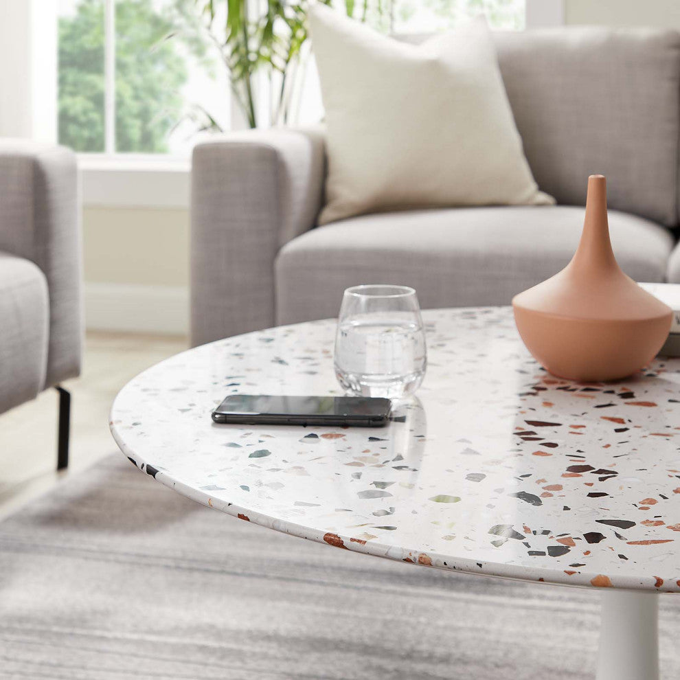 Lippa 36" Round Terrazzo Coffee Table, White White