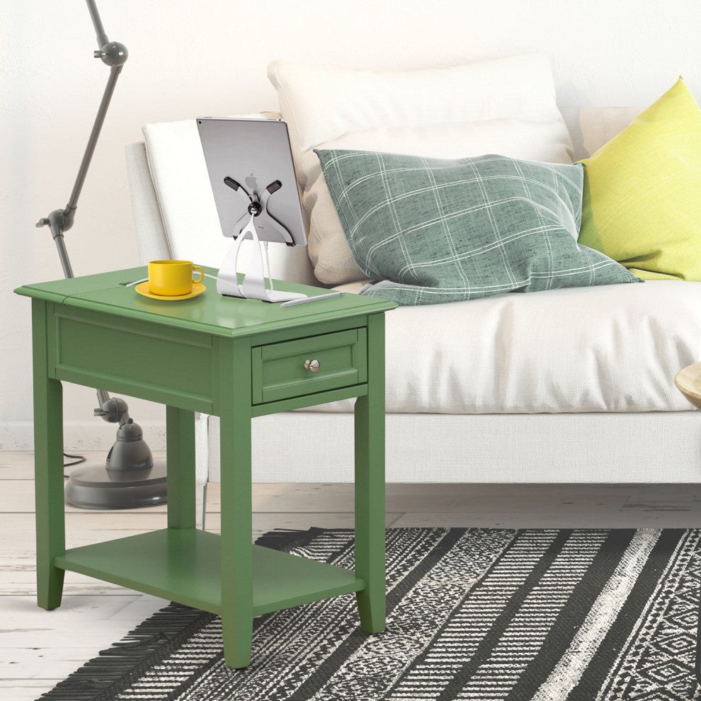 Bedroom Nightstand, 1 Wooden Drawer, Clover Green Finish