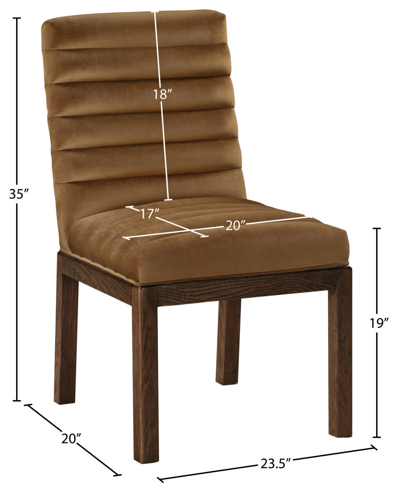 Evelyn Upholstered Dining Chair, Saddle, Velvet, Walnut Finish