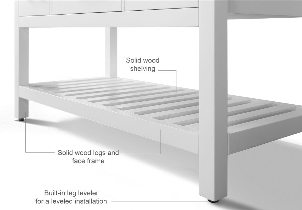 Arcadia Bath Vanity, White, 48", Brushed Nickel Hardware, Single, Freestanding