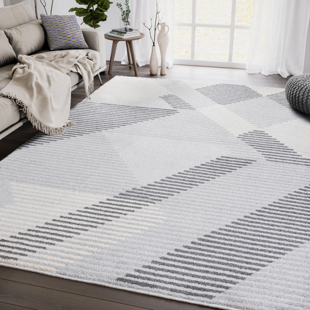 Abani Quartz QRZ150A Shades of Grey Beige Geometric Striped Area Rug
