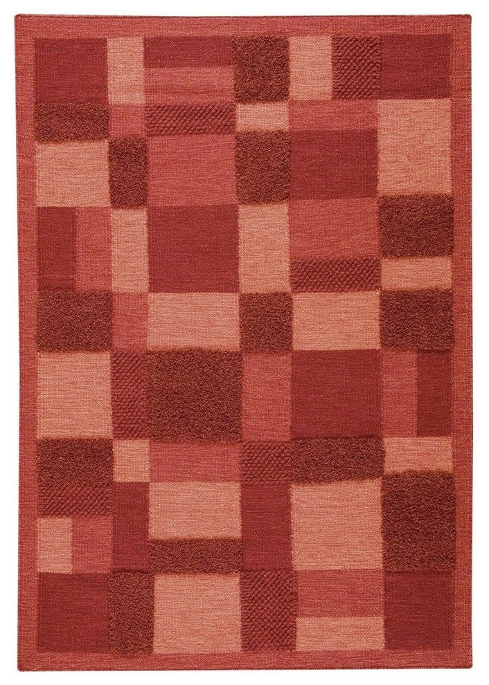 Hand Woven Red Wool Area Rug, Red, 4''6"x6''6"