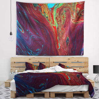 Dark Red Abstract Acrylic Paint Mix Abstract Wall Tapestry, 60"x50"