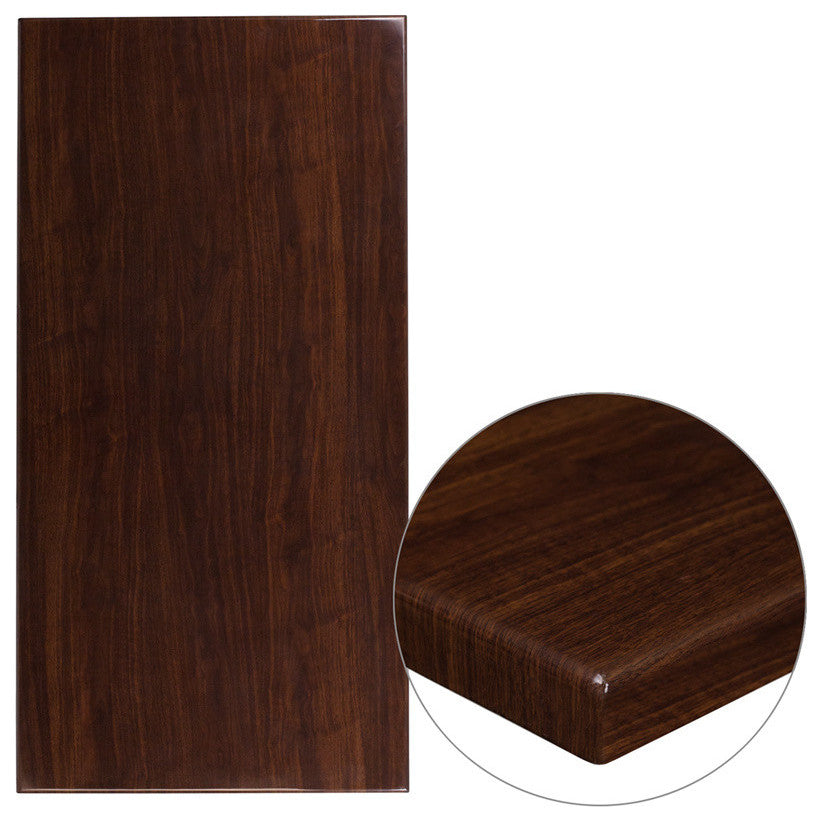 30"x60" Rectangular High, Gloss Walnut Resin Table Top With 2" Thick Edge
