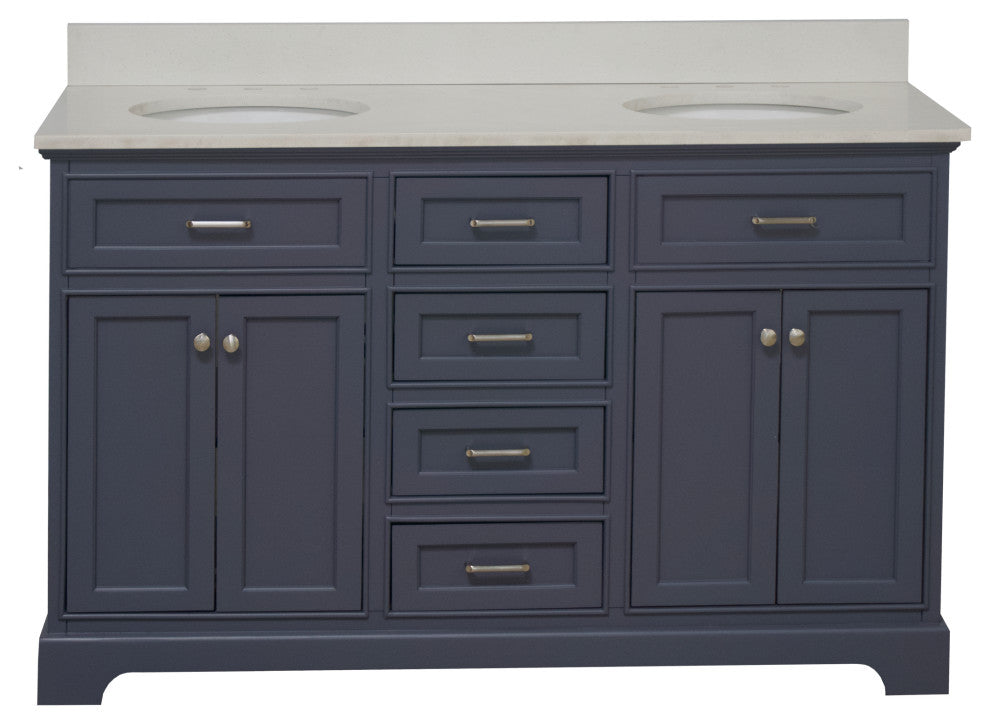 Aria 60" Bathroom Vanity, Marine Gray, Quartz, Double Vanity