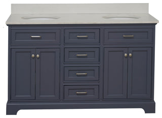 Aria 60" Bathroom Vanity, Marine Gray, Quartz, Double Vanity