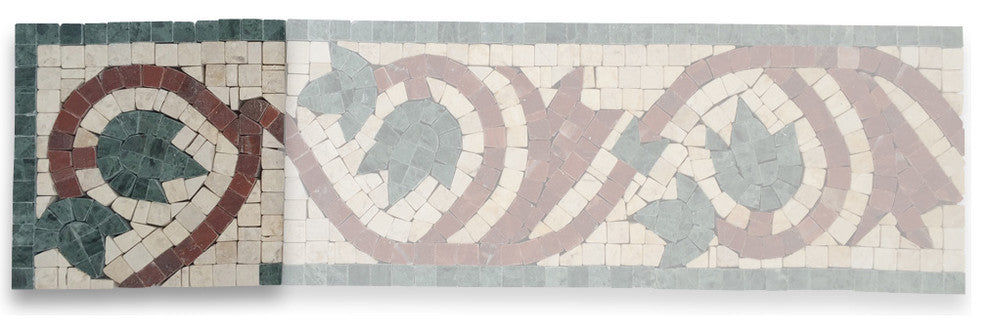 Marble Mosaic Border Accent Tile Polished Floral Rojo 4.7x4.7 Tumbled, 1 piece