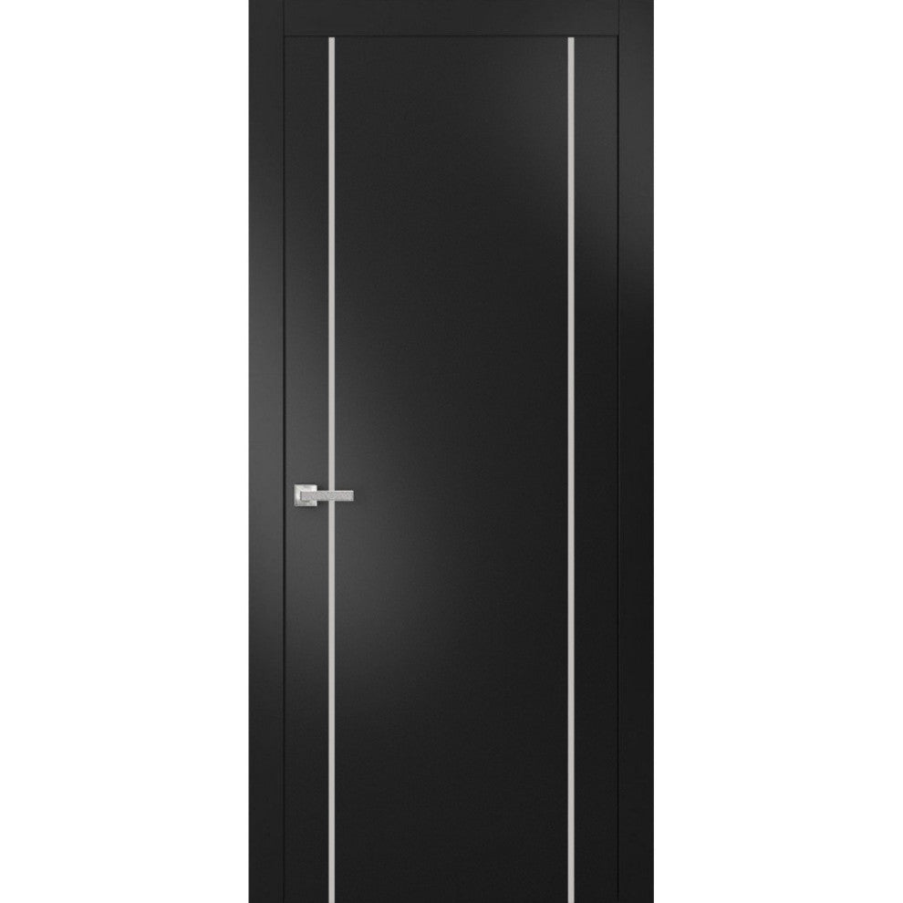 Solid French Door 24 x 84 | Planum 0410 Matte Black with| Bathroom