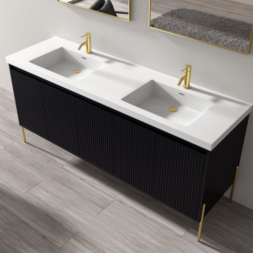 Flutie 72" Bathroom Vanity Kit, Charcoal With White Sink