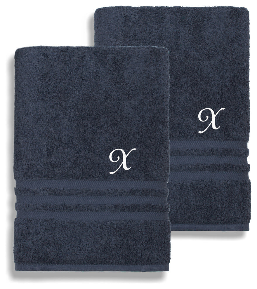 Denzi Bath Towels With Monogrammed Letter, Set of 2, X