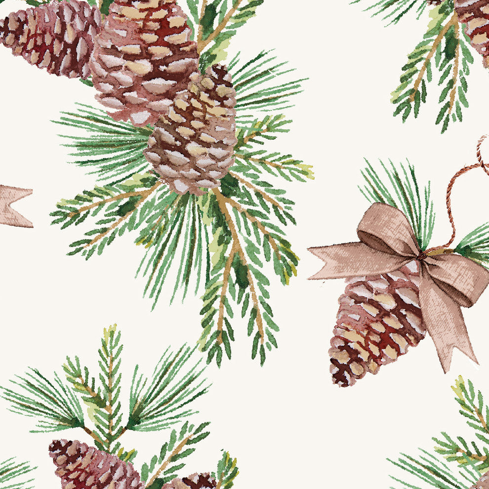 Greenery 19" Off White Holiday Print Napkin, Set of 4