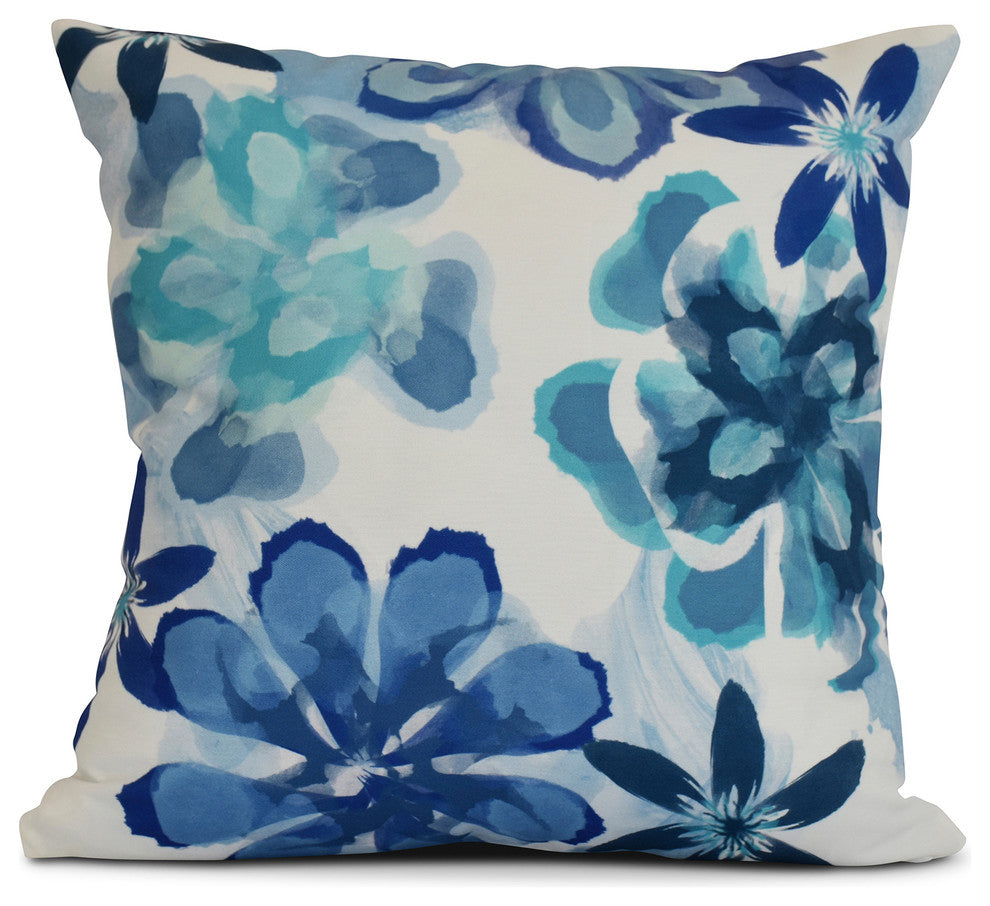 20x20", Floral Outdoor Pillow, Blue