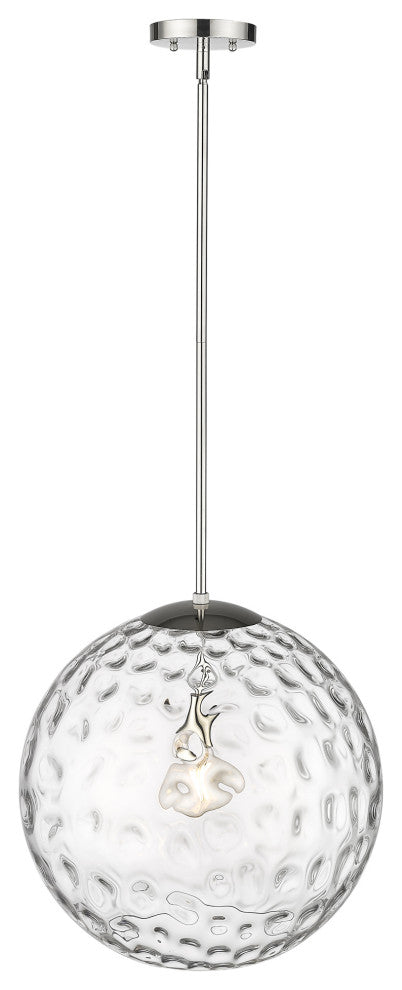 Mackenzie Polished Nickel <br> 1-Light Pendant With Rippled Water glass
