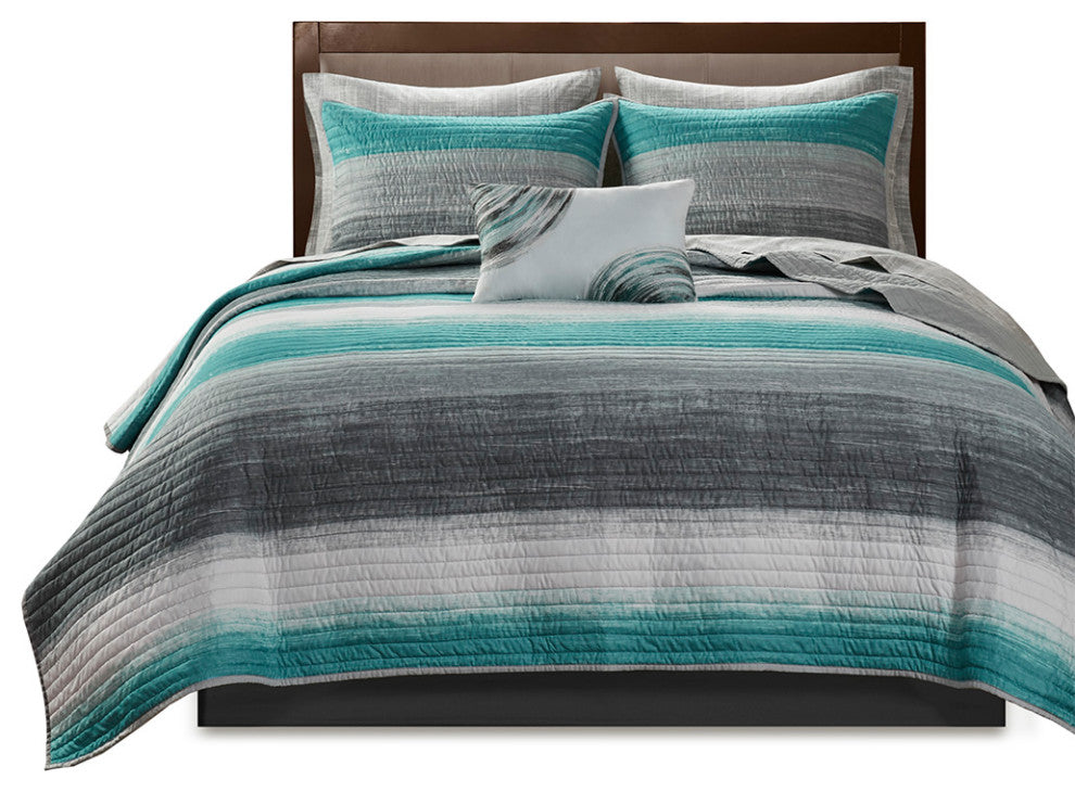 Madison Park Essentials Saben 8 Piece Quilt Set With Cotton Bed Sheets, Aqua
