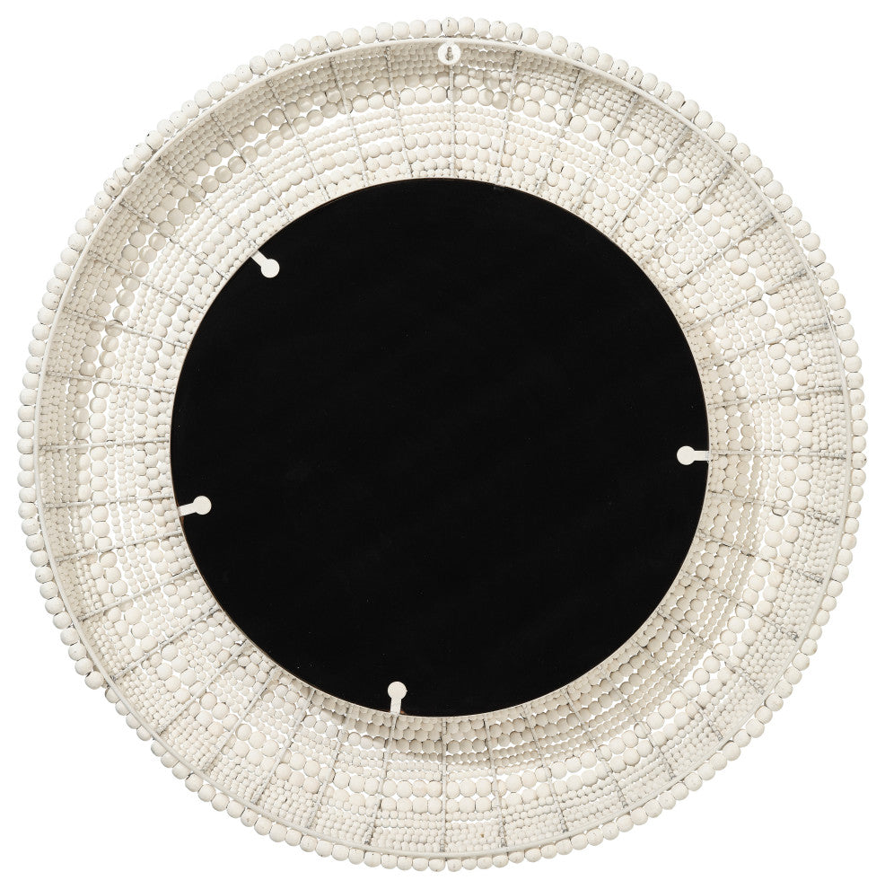Strand Wood Beaded Round Mirror, Natural, White