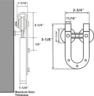 Mini Sliding Barn Door Hardware Kit, Horseshoe Design, 24", Double