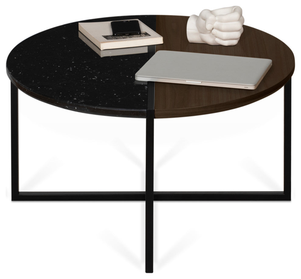 Sonata Coffee Table, Black Marble/Walnut