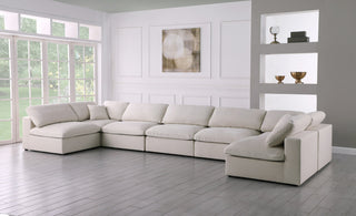 Plush Velvet / Down Standard Comfort 7-Piece U-Shaped Modular Sectional, Cream