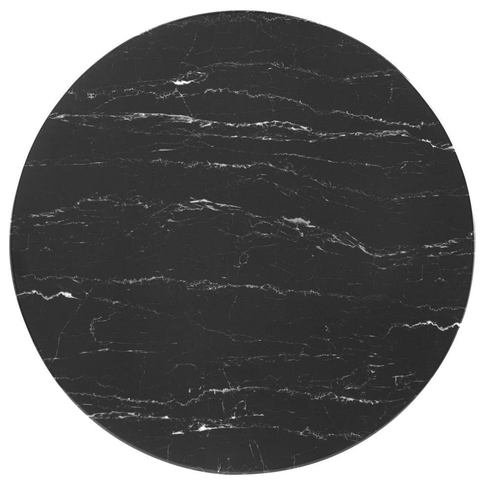 Dining Table, Round, Artificial Marble, Metal, Black, Modern, Bistro Restaurant