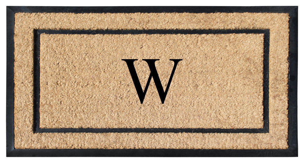 A1HC Rubber & Coir Large Outdoor Durable Monogrammed Doormat, 24"X39", Beige, W