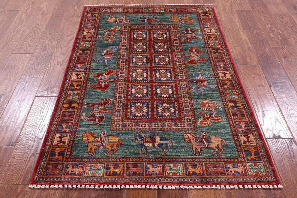 3' 3" X 4' 11" Antiqued Pazyryk Historical Design Hand-Knotted Rug Q10861