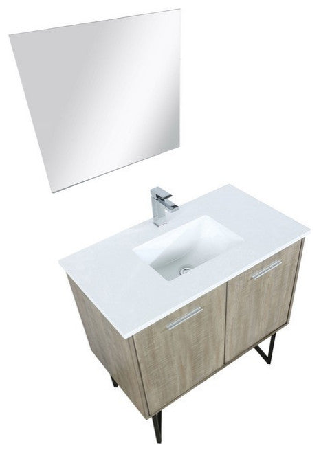 Lancy Modern 36" Rustic Acacia Square Sink Bathroom Vanity Set, Labaro Rose Gold