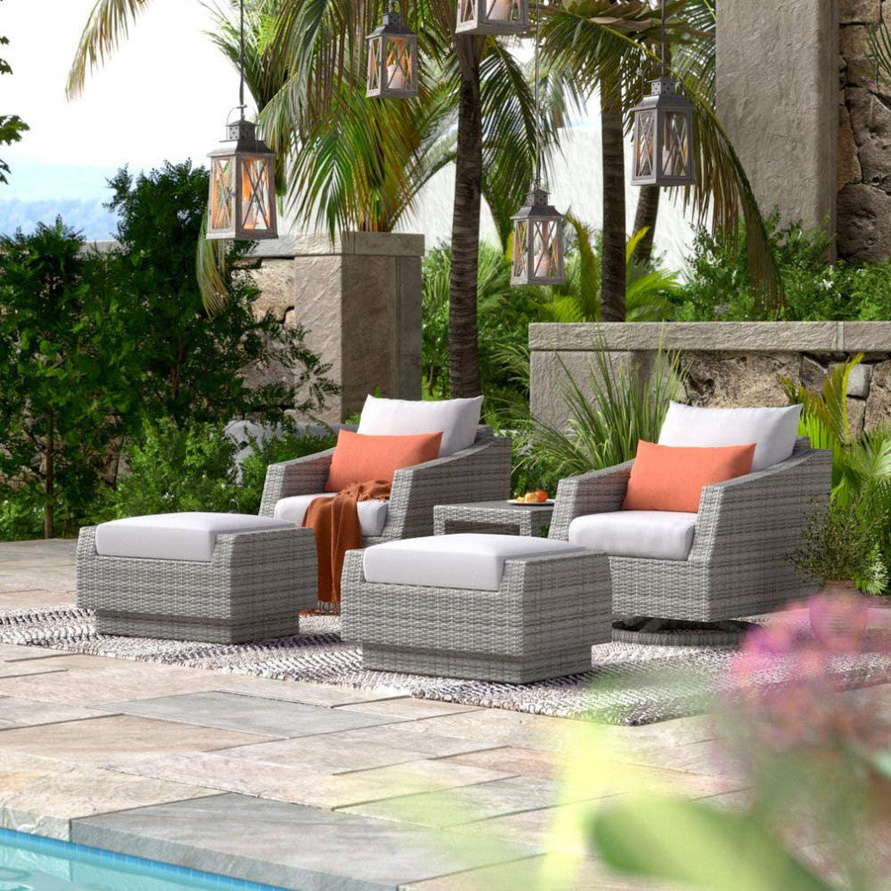 Cannes 5 Piece Aluminum Outdoor Patio Motion Club Chair and Ottoman Set, Cast Coral