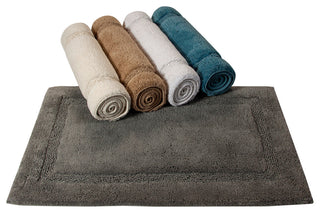 Bath Rug Cotton Solid Color Regency Pattern, White, 36"x24"