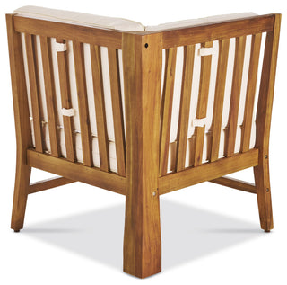 Outdoor 5-Seat V Shaped Acacia Sectional With Table, Cream