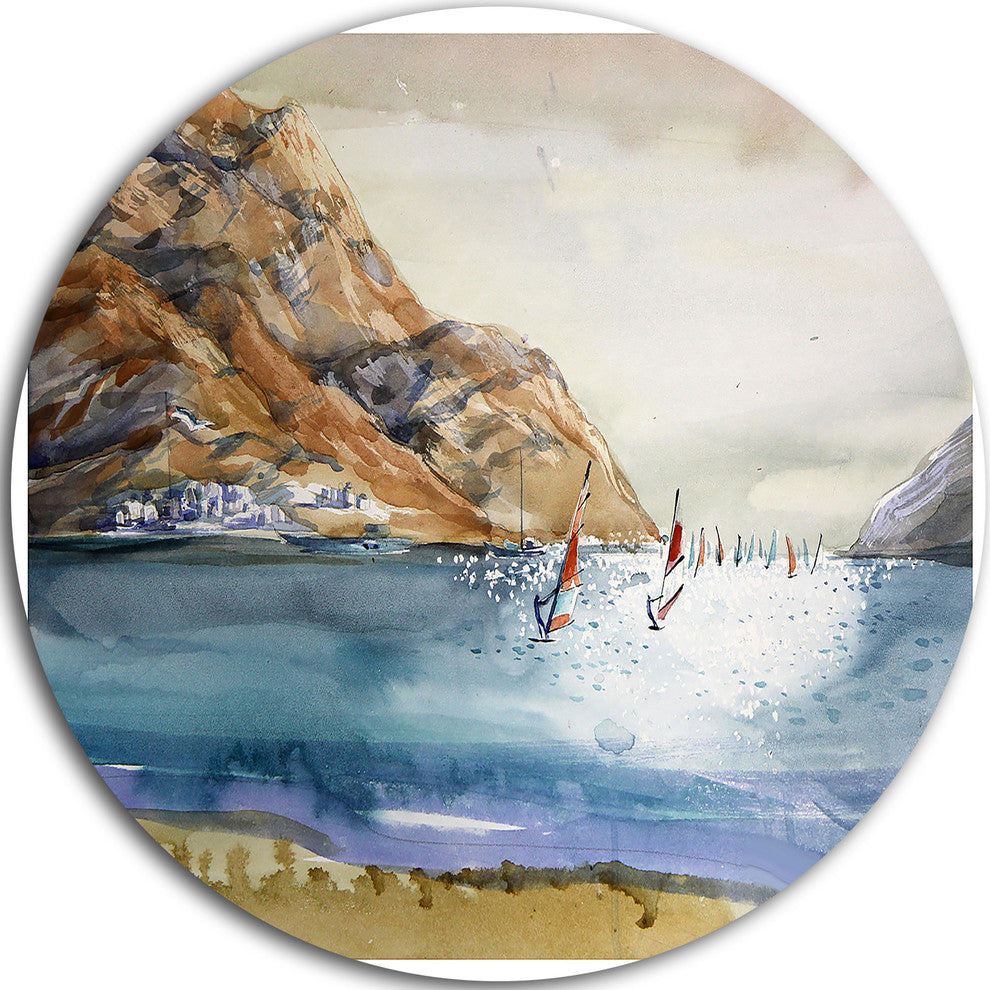 Mountains In Sea, Seascape Disc Metal Wall Art, 23"