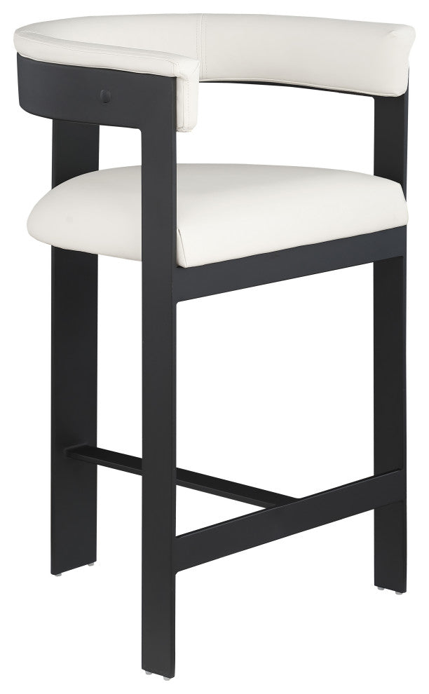 Romeo Upholstered Counter Stool, Set of 2, Cream, Vegan Leather, Matte Black