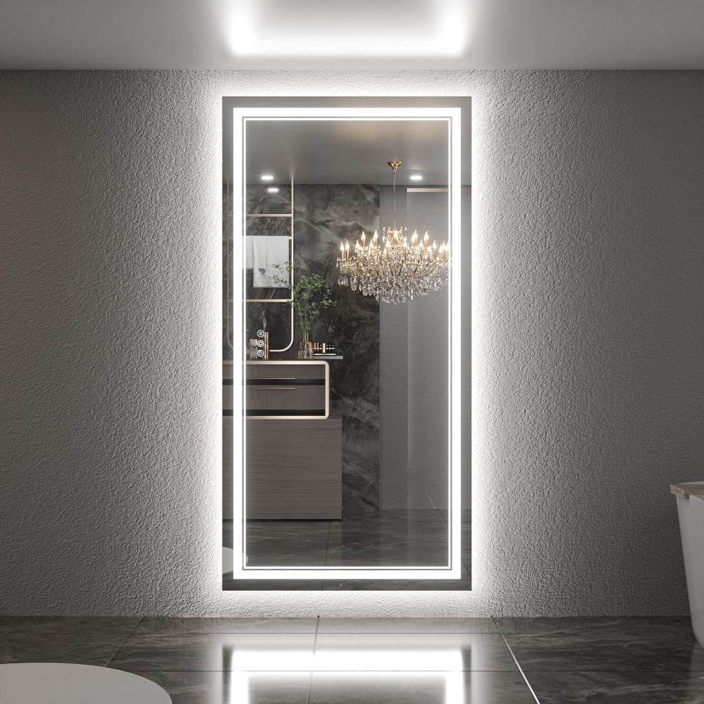 Bathroom Wall Mirror, Frontlit/Backlit, Dimmable, 72"x36"
